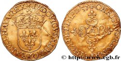 LOUIS XIII  Écu d or au soleil, à la croix anillée fleurdelisée 1637 Paris MBC