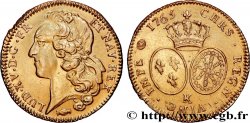 LOUIS XV DIT LE BIEN AIMÉ Double louis d’or aux écus ovales, tête ceinte d’un bandeau 1765 Bordeaux TTB+/TTB