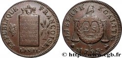 CONVENCION NACIONAL 2 sols à la balance, surfrappé sur un monneron de 2 sols 1793 Rouen MBC+