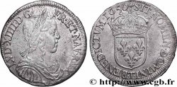 LOUIS XIV  THE SUN KING  Demi-écu, portrait à la mèche longue 1650 Nantes MBC+/EBC