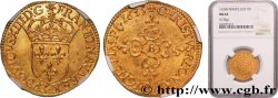 LOUIS XIII  Écu d or au soleil, à la croix anillée fleurdelisée 1635 Rouen EBC62