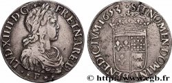 LOUIS XIV LE GRAND OU LE ROI SOLEIL Écu de Béarn, portrait à la mèche longue 1653 Pau TB+/TTB