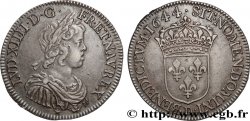 LOUIS XIV LE GRAND OU LE ROI SOLEIL Demi-écu, portrait à la mèche courte 1644 Lyon TTB+/SUP