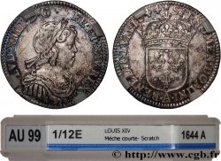 LOUIS XIV  THE SUN KING  Douzième d écu, portrait à la mèche courte 1644 Paris, Monnaie de Matignon