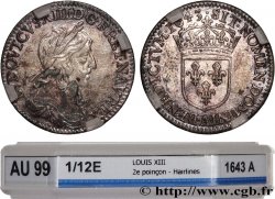 LOUIS XIII  Douzième d écu, buste drapé et cuirassé (2e buste de Jean Warin) 1643 Paris, Monnaie du Louvre