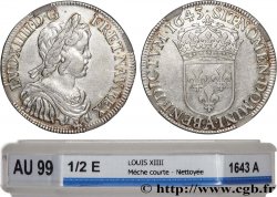 LOUIS XIV LE GRAND OU LE ROI SOLEIL Demi-écu, portrait à la mèche courte 1643 Paris, Monnaie du Louvre SUP