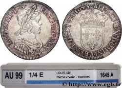 LOUIS XIV  THE SUN KING  Quart d écu, portrait à la mèche courte 1645 Paris, Monnaie du Louvre