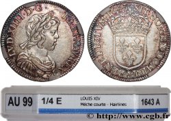 LOUIS XIV  THE SUN KING  Quart d écu, portrait à la mèche courte 1643 Paris, Monnaie du Louvre