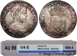 LOUIS XIV  THE SUN KING  Quart d écu, portrait à la mèche courte 1644 Paris, Monnaie du Louvre