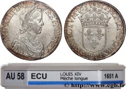 LOUIS XIV LE GRAND OU LE ROI SOLEIL Écu, portrait à la mèche longue 1651 Paris SUP