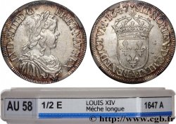 LOUIS XIV LE GRAND OU LE ROI SOLEIL Demi-écu, portrait à la mèche longue 1647 Paris