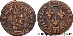 LOUIS XIII Double tournois, petit buste adolescent au col plat de Riom 1626 Riom