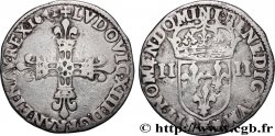 LOUIS XIII  Quart d&nbsp;écu, à la croix fleurdelisée, titulature côté croix 1642 Angers SS