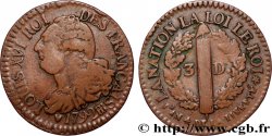 LOUIS XVI (MONARQUE CONSTITUTIONNEL)  3 deniers dit  au faisceau , légende FRANÇAIS 1792 Strasbourg