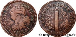 LOUIS XVI (MONARQUE CONSTITUTIONNEL)  3 deniers dit  au faisceau , légende FRANÇAIS 1792 Strasbourg
