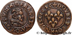 LOUIS XIII  Double tournois, petit buste adolescent au col plat de Riom 1626 Riom