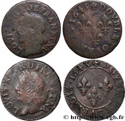 LOUIS XIII  Lot de 2 doubles tournois à la vieille tête, type de Warin 1643 Atelier indéterminé