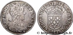 LOUIS XIV &nbsp;THE SUN KING&nbsp; Demi-écu, portrait à la mèche longue 1651 Angers SS/fVZ