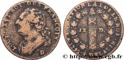 LOUIS XVI (MONARQUE CONSTITUTIONNEL)  12 deniers dit &nbsp;au faisceau&nbsp;, type FRANCOIS 1792 Dijon