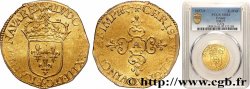 LOUIS XIII  Écu d&nbsp;or au soleil, à la croix anillée fleurdelisée 1637 Paris