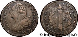 LOUIS XVI (MONARQUE CONSTITUTIONNEL)  2 sols dit &nbsp;au faisceau&nbsp;, type FRANÇOIS 1792 Montpellier
