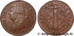 LOUIS XVI 3 deniers dit &nbsp;au faisceau&nbsp;, type FRANÇAIS 1792 Strasbourg AU/AU