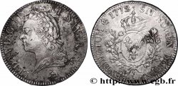 LOUIS XV DIT LE BIEN AIMÉ Écu aux branches d’olivier, buste lauré 1772 Paris TB+/TTB
