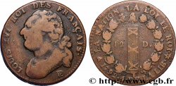 LOUIS XVI (MONARQUE CONSTITUTIONNEL)  12 deniers dit &nbsp;au faisceau&nbsp;, type FRANÇAIS 1792 Strasbourg