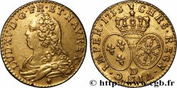 LOUIS XV &nbsp;THE WELL-BELOVED&nbsp; Louis d&nbsp;or aux écus ovales, buste habillé 1735 Lyon XF/AU