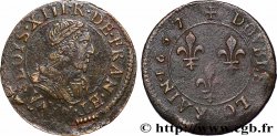 LOUIS XIII LE JUSTE Double lorrain au buste juvénile à languettes 1637 Stenay TTB/TB+