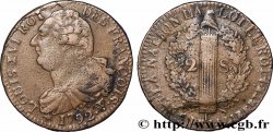 LOUIS XVI (MONARQUE CONSTITUTIONNEL)  2 sols dit &nbsp;au faisceau&nbsp;, type FRANÇOIS 1792 Arras