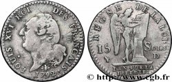 LOUIS XVI (MONARQUE CONSTITUTIONNEL)  15 sols dit &nbsp;au génie&nbsp;, type FRANCAIS 1792 Lyon