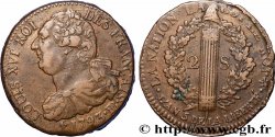 LOUIS XVI 2 sols dit &nbsp;au faisceau&nbsp;, type FRANÇAIS 1793 Strasbourg