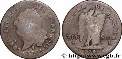 LOUIS XVI (MONARQUE CONSTITUTIONNEL)  30 sols dit &nbsp;au génie&nbsp;, type FRANÇOIS 1791 Limoges