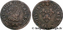 LOUIS XIII LE JUSTE Double tournois, type 14 1639 La Rochelle