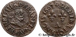 HENRY IV Denier tournois, 2e type de Paris (légende française) 1607 Paris, Moulin des Étuves
