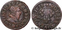 LOUIS XIII LE JUSTE Double tournois, 6e type 1628 Lyon