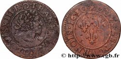 LOUIS XIII  Double tournois, type 7 de Lyon, buste viril barbu et drapé 1630 Lyon