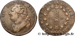 LOUIS XVI 12 deniers dit &nbsp;au faisceau&nbsp;, type FRANÇAIS 1792 Strasbourg