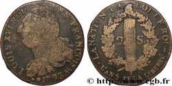LOUIS XVI 2 sols dit &nbsp;au faisceau&nbsp;, type FRANÇOIS 1793 Metz