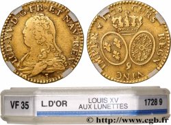 LOUIS XV THE BELOVED Louis d&nbsp;or aux écus ovales, buste habillé 1728 Rennes