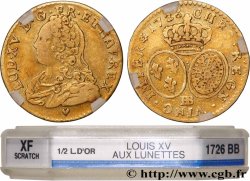 LOUIS XV THE BELOVED Demi-louis d&nbsp;or aux écus ovales, buste habillé 1726 Strasbourg