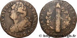 LOUIS XVI 2 sols dit &nbsp;au faisceau&nbsp;, type FRANÇOIS 1792 Paris