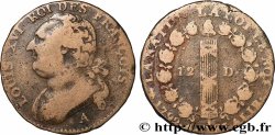 LOUIS XVI 12 deniers dit &nbsp;au faisceau&nbsp;, type FRANÇOIS 1792 Paris