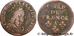 LOUIS XIV &nbsp;THE SUN KING&nbsp; Liard de cuivre 1655 Corbeil
