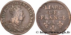 LOUIS XIV LE GRAND OU LE ROI SOLEIL Liard de cuivre 1655 Corbeil