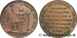 REVOLUTION COINAGE Monneron de 2 sols à la Liberté 1791 Birmingham, Soho