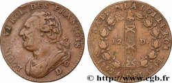 LOUIS XVI (MONARQUE CONSTITUTIONNEL)  12 deniers dit &nbsp;au faisceau&nbsp;, type FRANCOIS 1792 Lyon