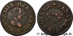 LOUIS XIII  Denier tournois, buste lauré avec petit col plat rabbatu 1616 Paris