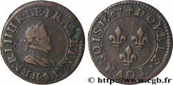 HENRI IV LE GRAND Double tournois, 1er type de Paris (légende française) 1607 Paris, Moulin des Étuves